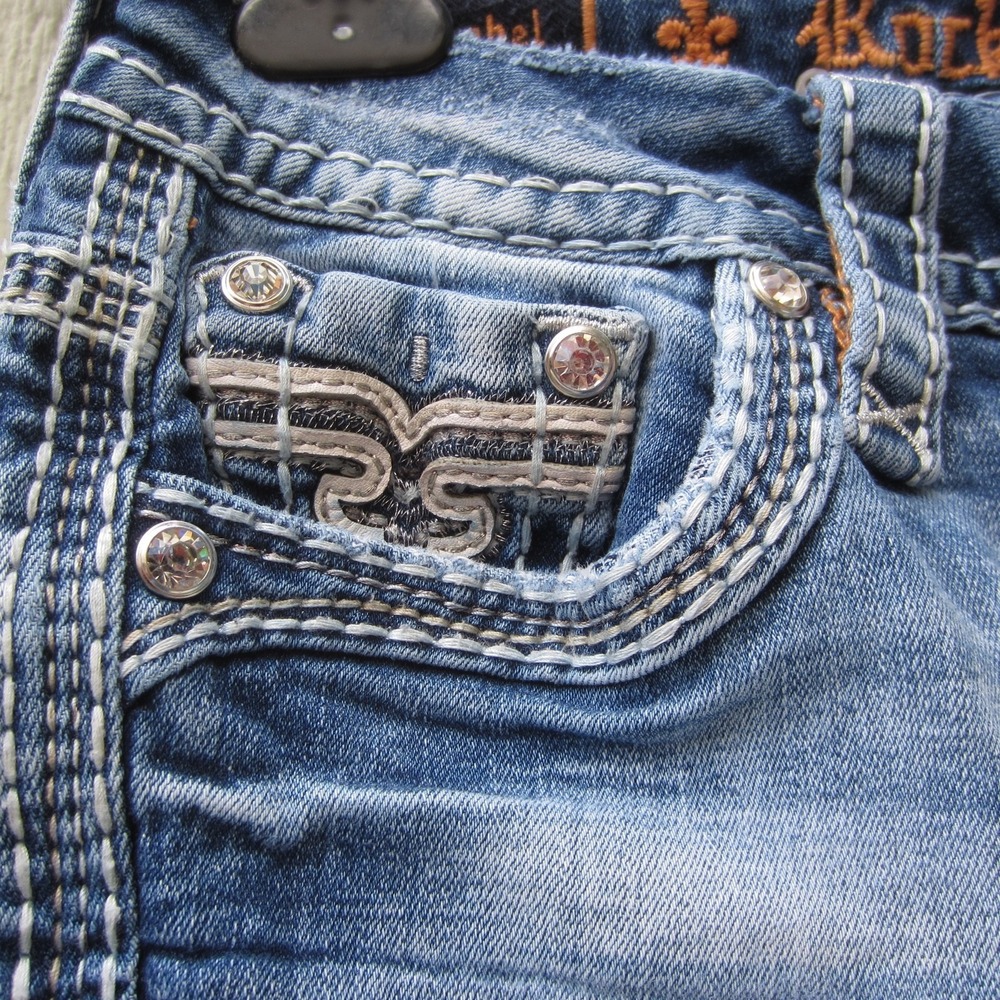 Rock Revival Ysobel Skinny Jeans Womens 27 Light washed Mid Rise Rhinestone Y2K - Picture 3 of 16